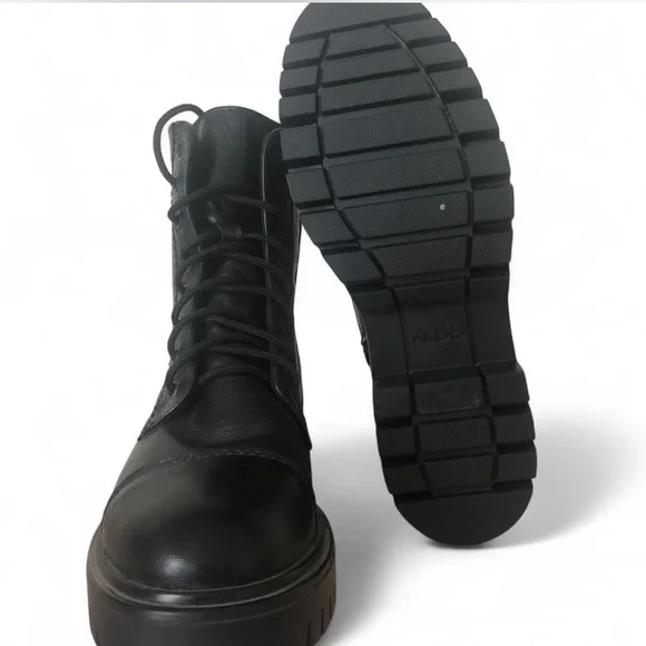 ALDO Black Leather Combat Boots Size 8.5 - Picture 3 of 4